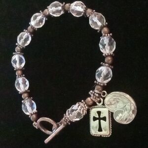 Charm bracelet sterling silver charms clasp & beads crystal cut glass beads